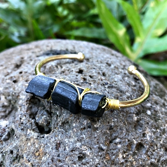 Moon Child Jewelry - BLACK TOURMALINE BANGLE | Purification Protection Gemstone Cuff Bracelet